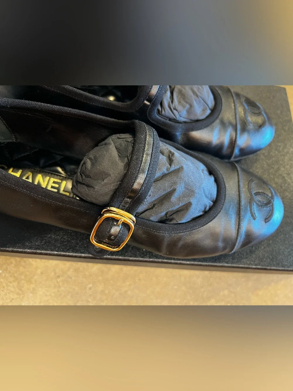 CHANEL Black Leather Mary Janes